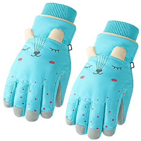 Yunso Guantes de esquí para niños, invierno, impermeables, nieve, color sólido, orejas de dibujos animados, a prueba de viento, guantes térmicos para esquiar, snowboard, al aire libre
