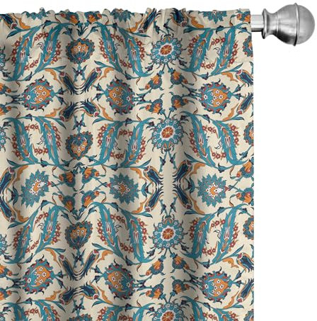 ABAKUHAUS Orient Vorhänge, Gardinen, Antike Boho Motiv, Fensterbehandlungen für Wohnzimmer Schlafzimmer Dekor, 2 Stück 75 cm b x 245 cm h, Mehrfarbig