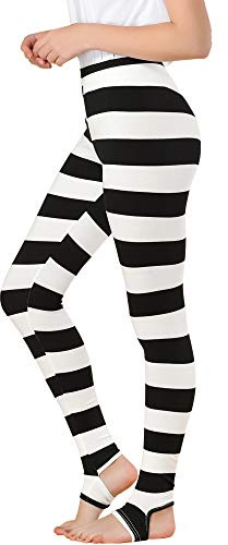 Allegra K Damen-Leggings, bedruckt, hohe Taille, elastischer Bund, Yoga-Steigbügelhose, Schwarz / Weiß gestreift, XL