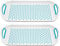 Dashmesh Onlines Set of 2 Anti-Slip Rectangular Serving Tray Non-Slip Top & Bottom Plastic Dinner/Drinks Trays with High Grip Silicone Rubber Surface with Grip Handles Blue, Grey & White