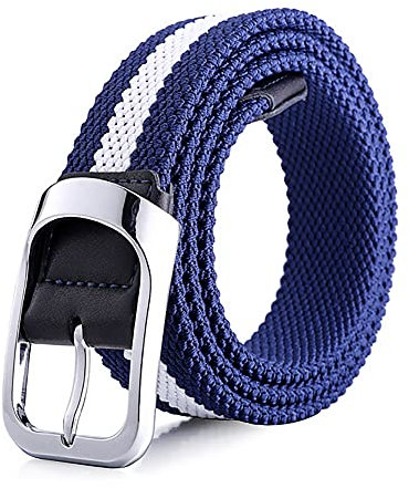 Elastischer gewebter Gürtel für Herren und Damen, bequemer und lässiger Polyester., Blau/Weiß, M