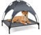 RELAX4LIFE Hundeliege, Hundebett mit Baldachin, Haustierbett für Indoor Outdoor Garten, Hundehütte aus atmungsaktivem Textilene, Liegeplatz für Haustiere Hunde bis 60 kg, grau (90 x 81 x 86 cm)