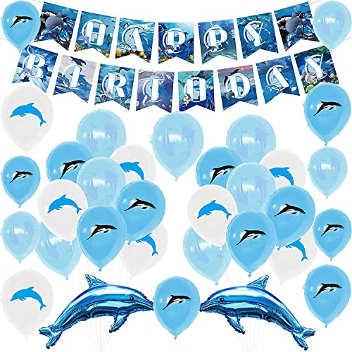 Delfin Geburtstag Deko Luftballons Alles Gute Zum Geburtstag Girlande Kindergeburtstag Aluminiumfolienballons Deko für Kinder Dolphin Thema Geburtstagsparty Dekorationen
