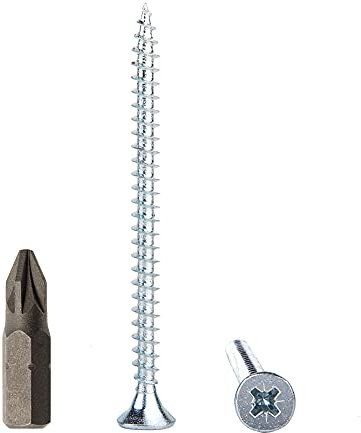 Lot de 300 vis à bois en acier zingué 5,0 x 60 mm, vis à bois pour aggloméré, vis universelles Pozi-Drive PZ entièrement filetées, tête fraisée Pozidriv (300, 5,0 x 60 mm)