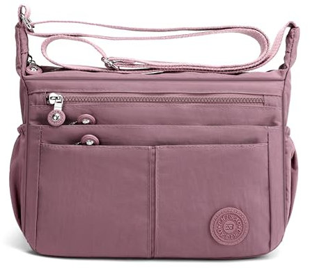 DIRRONA Umhängetasche Damen Groß - Leicht Wasserdicht Nylon Handtasche Damen Mit Vielen Fächern Schultertasche Für Arbeit Freizeit Reisen Und City Trips Staubrosa