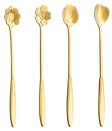 QNCIGER 7-Inch Long Handle Tea Spoons, Drink Stirring Spoon for Espresso, Coffee, Ice Cream, Tea, Dessert (Set of 4) (Gold)