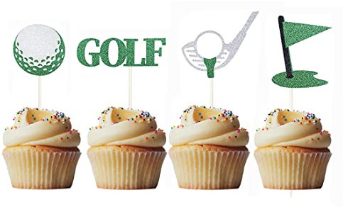 Morndew 24 PCS Glitter Golf Ball Target Hole Cupcake Toppers for Golf Sport Themed Party Birthday Party Baby Shower Wedding Party Decorations