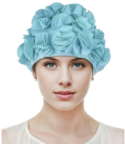 Medifier Retro 3D flor pétalo nadar gorro vintage natación gorro de ducha para damas mujeres niñas pavo real azul