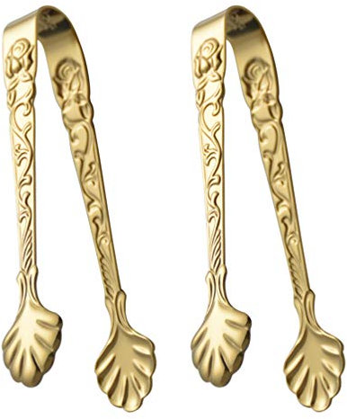 Operitacx Lot de 2 Pinces à glaçons en Acier Inoxydable - Mini Pince de Service - Doré Vintage - pour Cubes de Sucre, glaçons, Bonbons, apéritifs, ustensiles de Cuisine