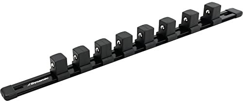 Dynamic Aluminum Socket Organizer Rail, Customizable, Durable, Compatible with Most Chrome and Impact Sockets (3/4 Drive, Black, Includes 8 Socket Clips)