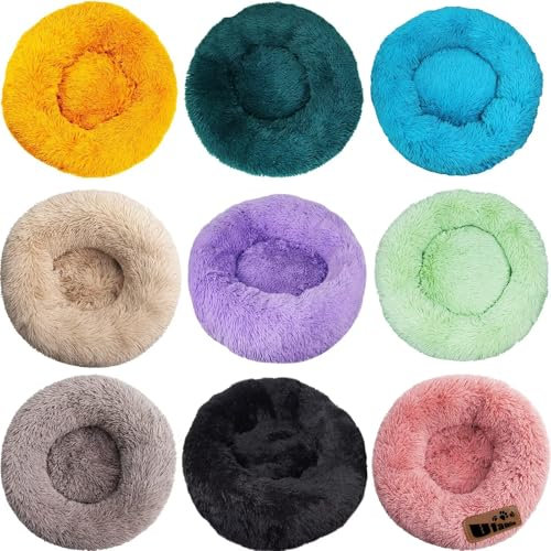 Ufamiluk hundebett katzenbett katzenkissen flauschig katzenkorb zum schlafen Katzenkörbchen waschbar kuschelbett Katzen kuschelbett rund Donut für Grosse mittelgroße kleine Hunde Katzen Ø50cm Lila