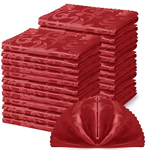 Horbaunal 24 Stück Damast-Stoffservietten 43,2 x 43,2 cm, Jacquard-Tischtuchservietten Set mit 24 quadratischen Satin-Servietten Stoffservietten für Hochzeit, Party, Bankett, rot