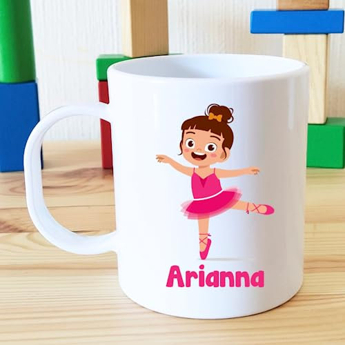 Tazza in Plastica Personalizzata con nome per Bambini - Vari Disegni - Scuola- Compleanno- Natale (Ballerina)