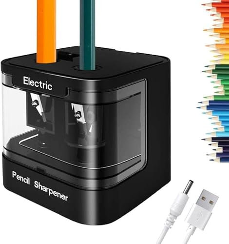 ARPDJK Taille-crayon électrique USB et batterie alimenté par secteur pour enfants et adultes - Taille-crayon électronique automatique à double trou avec récipient pour crayons de couleur