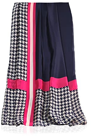 Schal Damen dünn seidig groß 180 x 90 cm Blau-Rosa und Hahnentrittmuster. Schal für Frauen. Halstuch Seidenschal Elegant. Pareo. Strandschal