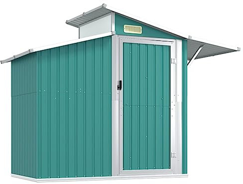 Metall Gerätehaus Geräteschuppen Garten Schuppen Gartenhaus Geräteschrank Garten Metall Schrank mit Schiebetür & Lüftungsöffnungen, Grün 270x130x208,5 cm Verzinkter Stahl