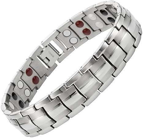 JITNGA Magnetarmband Titan, Herren Mode Magnetarmband, Titan Stahl Armband Armbänder, Männer Frauen Unisex Schwarz Stein Armband (Silber)