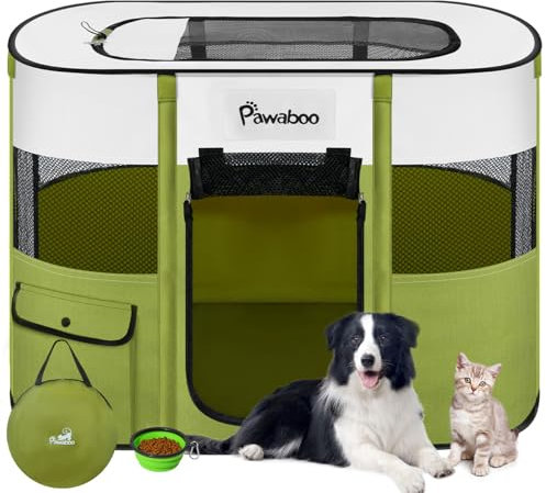 Pawaboo Gabbie per Animali Pieghevole, Recinto per Animali Domestici in Telo Oxford Impermeabile con Rete, Tenda da Gioco per Gatti Cani Cuccioli Portatile per Interno o Esterno, Verde Avocado M