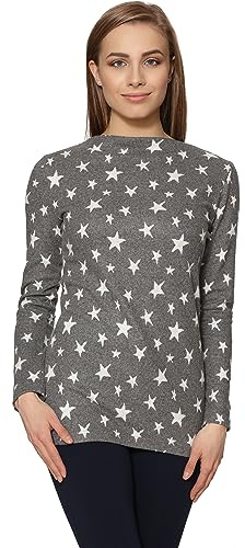 Merry Style Damen Sweatshirt Bluse Langarm aus Viskose MS10-340 (Sterne Grau, S)
