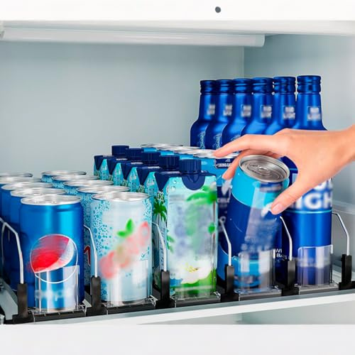 Organizador de Latas para Refrigerador Autopropulsado de 38 cm Negro | Dispensador Ajustable para Hasta 30 Latas de 12-20 oz, Compatible con Botellas, Fácil Instalación