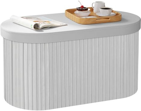 WOLTU Sitzbank mit Stauraum, Sitztruhe faltbar mit Deckel, Sitzbank aufbewahrungsbox, Truhenbank, Polsterbank rund aus Velvet MDF, 76x38x38 cm, Hellgrau