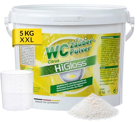 HiGloss WC Zauberpulver 5kg – WC Reiniger Extra Stark mit Schmutzfinder-Technologie, Citrus, WC Schaum für gründliche Toilettenreinigung bis unter den Rand
