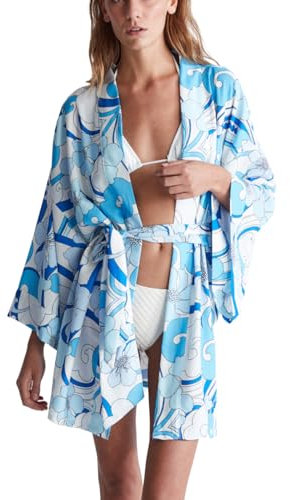 Peraluna AZUL KIMONO Floral Wave Pattern 84 CM Mini Size Women's Kimono | Blue - Standard