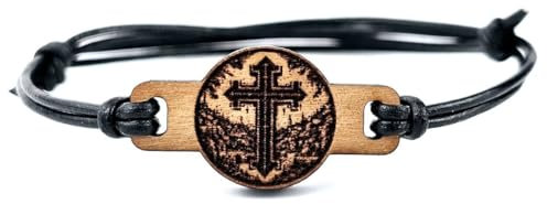 Holzarmband mit Kreuz und Jerusalem Motiv - Rückseite personalisierbar & Made in Germany…