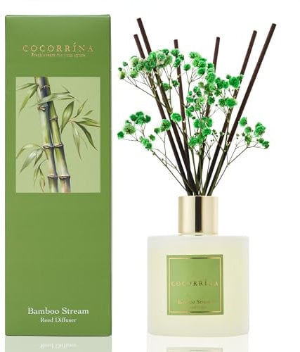 COCORRÍNA Raumduft Reed Diffuser mit 8 Duftstäbchen 200ml- Bamboo Stream, Natürlich, Langanhaltend, Home Duft ätherisches Öl Reed Diffusor für Badezimmer Regal Dekoration