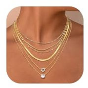 Finrezio 6Pcs Layering Halskette Damen 14K Vergoldete Schlangenkette Choker Edelstahl Wasserfest Gold Kette für Frauen Verstellbare Herz Schmuck Gold/Silber