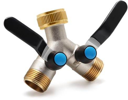 OPERMAXER 2-Wege Y Verteiler aus Messing [Großer Durchfluss], 3/4 Zoll Wasseranschluss Wasserverteiler mit 2 separaten Absperrhähnen, Verlängerter Griff aus 304-Edelstahl, Für zwei Geräte verbinden