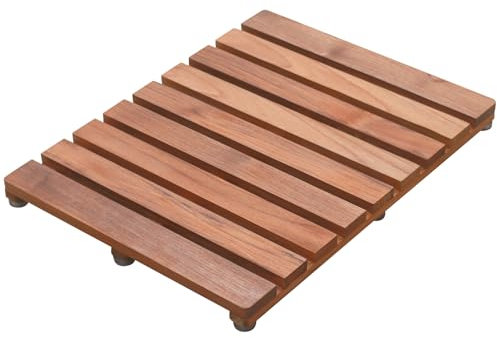 SINOKF Teak-Duschmatte, 61 x 43,2 cm, 3,6 kg, Holz-Badematte für Badezimmer, Outdoor, rutschfeste Holz-Fußmatten für Spa oder Sauna (Stil B)
