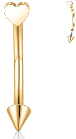 hengkaixuan Augenbrauenringe 16G Augenbrauenschmuck Titan Gebogener Barbell Titan Brustwarzenring Gold Daith Earring Belly Barbell Rook Earrings Eyebrow Nipple Piercings Jewellery 10mm