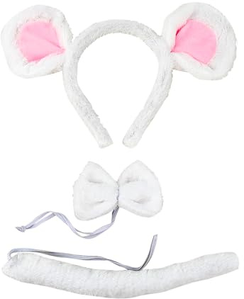 Nereds 3pcs Mouse Costume Set for Kids Adult Mouse Ears Headband Tail and Bow Tie Animal Fancy Dress Costume Kit Accessories for Party Cosplay Supplies