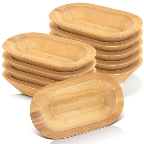 Nuogo Teigschalen aus Holz, rustikale Teigschalen, handgeschnitzt, für Esszimmer, Paulownia-Schalen für Heimwerker, Basteln, Bauernhaus, Obst, Dekoration, 10 Stück