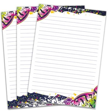 3 Briefblöcke Briefpapier für Jungen Mädchen Kinder Graffiti modern Jugendstil (3 Blöcke A4 mit je 25 Blätter)