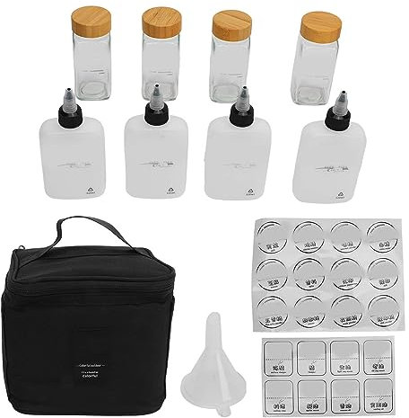 Tragbares Camping-Gewürzset, Outdoor-Camping-Gewürzflaschen-Set, Glasgefäß, Bambusdeckel, Gewürzbehälter-Set (Black)