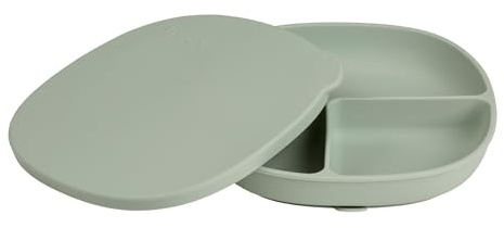 b.box Assiette Ventouse pour Bébé en Silicone + Couvercle | Assiette Bébé avec Socle Ventouse | 100% Silicone Platine | Adapté au Lave-Vaisselle | Dès 6 Mois