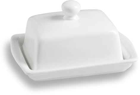 Sweejar Home Covered Ceramic Butter Dish with Lid, Large Rectangular Butter Dish,Vintage French Butter Holder for Counter, Kitchen Deco & Butter Storage(White)