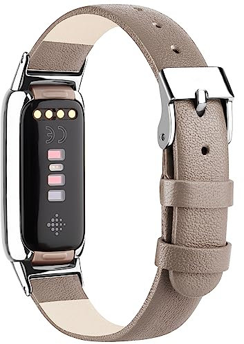 Vancle Leder Armband für Fitbit Luxe - Weiches Atmungsaktives Sport Ersatzarmband für Damen und Herren (Grau)