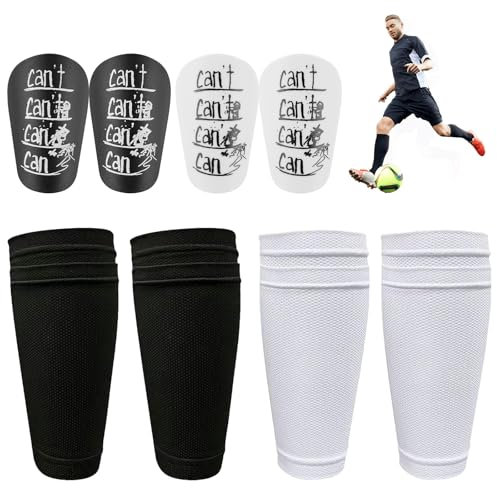 Luckwaii Fußball Schienbeinschoner Mini Shin Pads, 2 Paar Schienbeinschoner Kinder Fussball mit 2 Paar Fußball Stutzen, Mini Beinschutz für Erwachsene & Kinder (Schwarz, Weiß)