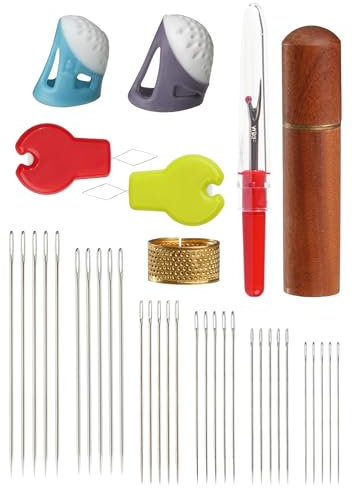 36 Stück Nnähnadeln Set, 6 Größen Handnähnadeln (1.5-2.6), Sticknadeln mit Einfädlern, Nahtaufreißer und Fingerhut, Stopfnadeln für Webarbeit, Stricken, Sticken, Nähen (SIZE 1)