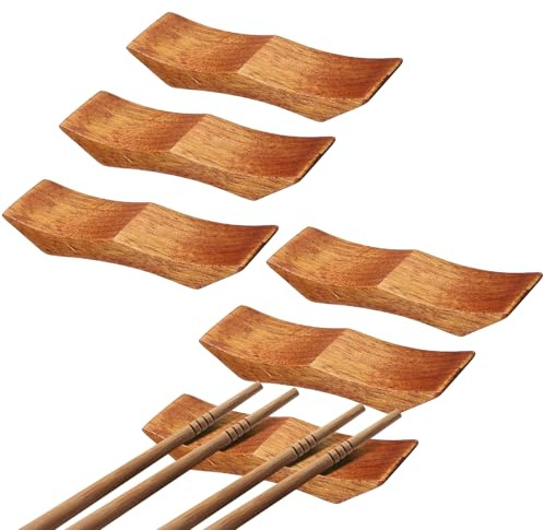 sourcing map 6pcs Wood Chopstick Rest, Chopstick Stand Holder Knife Rest for Countertop Holding Chopstick Spoon Forks Knife Tabletop Decoration, Brown