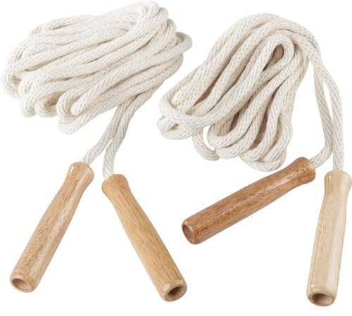 Sport-Thieme Double-Dutch Seile | Springseil-Set für Seilspringen, Gruppenseilspringen, Rope-Skipping | 4,8 m lang | Baumwolle mit Holzgriffen o. Kunststoff mit Kunststoffgriffen