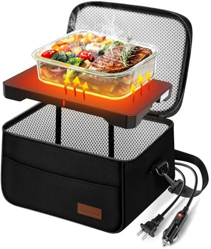 DoubleCare 8.87L Gamelle Chauffante, 12 V/24 V/110 V/220 V, 3 en 1 Pour Voiture Micro Ondes Portable, Mini Chauffe Repas, Four Portable pour Bureau, Travail, Maison, Voyage et Voiture