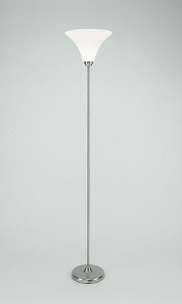 Licht-Erlebnisse Stehlampe Messing Glas in Nickel matt Wohnzimmer 181 cm E27 bis 75 W Leselicht Ambiente blendarm gemütlich wohnliche Deckenfluter Rustikal