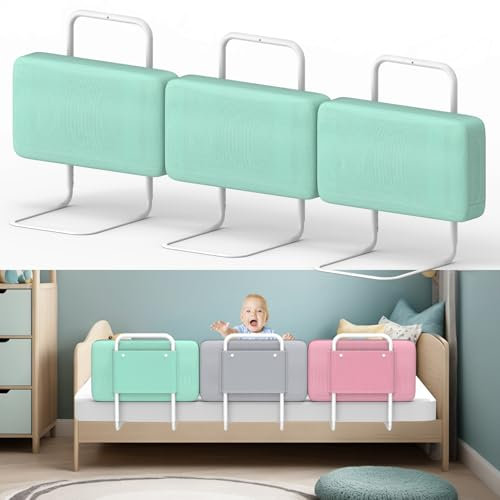 Kuro-sagol Barrera de Seguridad para niños – Barrera de Cama para niños con protección de Bordes, Seguridad para Cama Infantil, Altura Ajustable 40-60 cm, Desmontable, portátil, Verde, 50cm