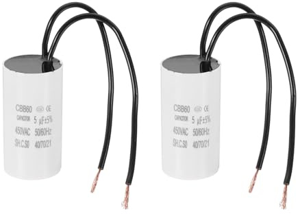 PATIKIL 5uF CBB60 Betriebskondensator 2 Stück Betriebskondensator mit 2 Drähten AC 450V Anlaufmotor mit Frequenz von 50Hz/60Hz Geeignet für Luftkompressoren Pumpen Weiß