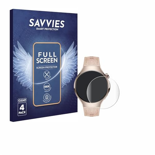 Savvies Schutzfolie für Huawei Watch 5 | (42 mm) 4 Stück Transparenter Displayschutz Made in Germany Curved Full-ScreenDisplayschutz-Folie Klar Anti-Fingerabdruck