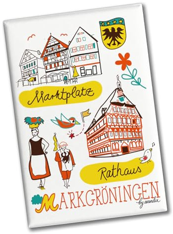 Markgröningen Wimmelbild Souvenir Souvenir Magnet - Marktplatz kreativer Souvenir Magnet mit Stadt-Design Württemberg Schäferlauf Tradition Reiseandenken Souvenir